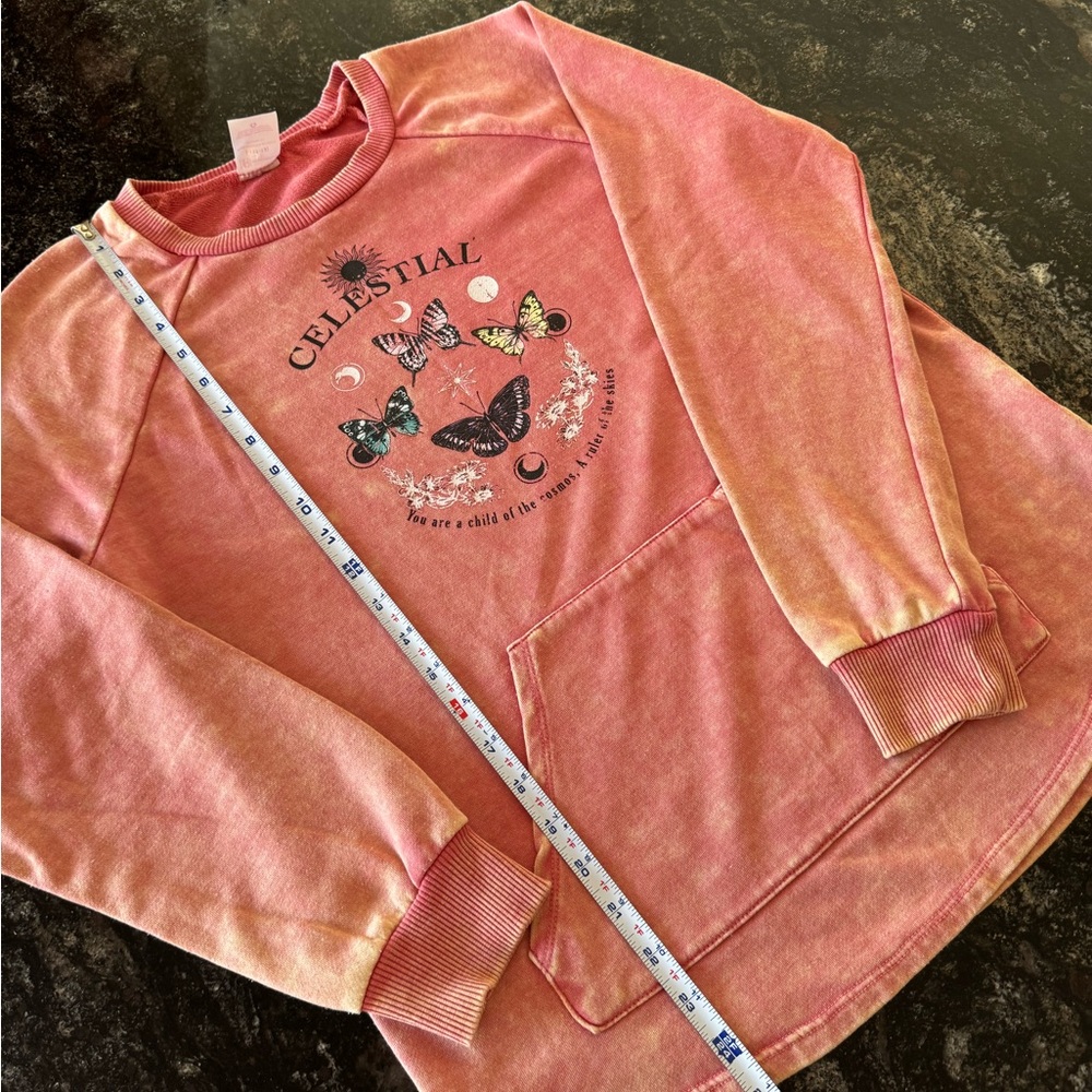 No Boundaries Junior Celestial Butterfly Mineral Wash Pullover Sweatshirt - Picture 4 of 9